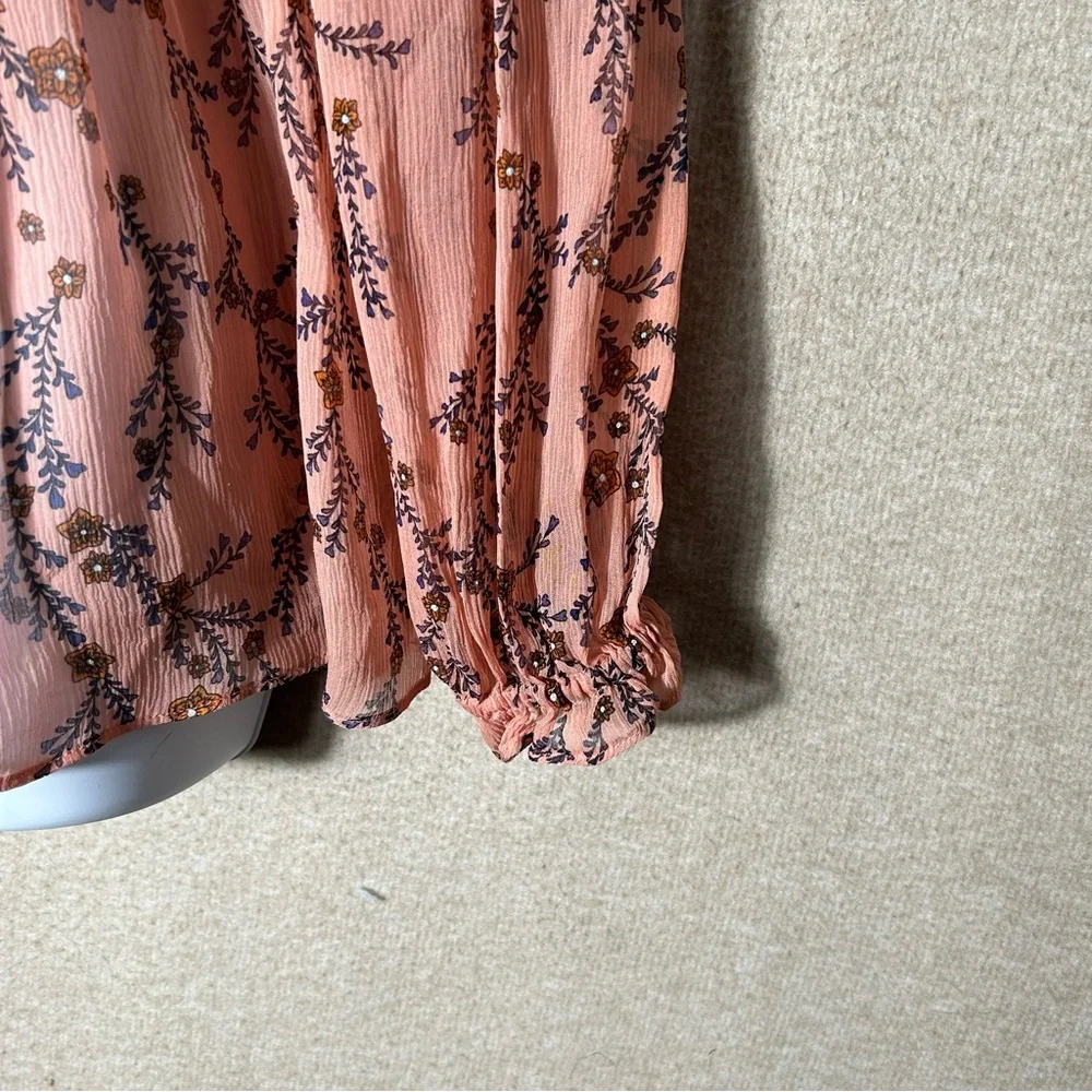 Sundance Silk Blouse Womens Large Sheer Long Sleeve Peasant Ruffle Floral Empire